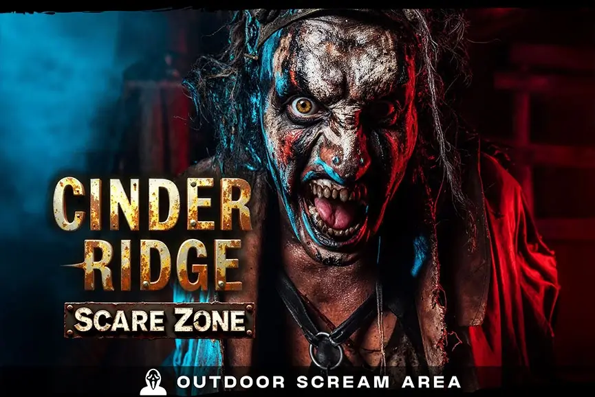 Raider scare actor screaming in Cinder Ridge scare zone