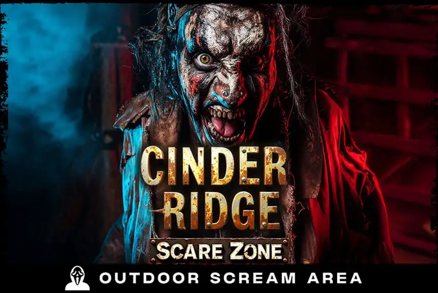 Raider scare actor screaming in Cinder Ridge scare zone