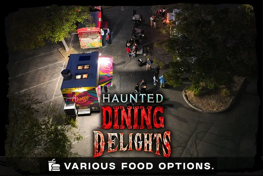 Outdoor food court area at Cincinnati Fear Fest during Haunted Dining Delights